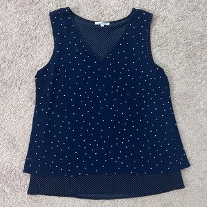 Skies Are Blue Split Back Polka Dot Tank Sz M Navy
